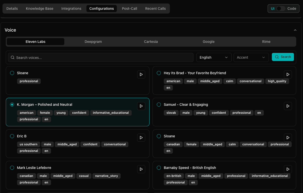 Voice settings