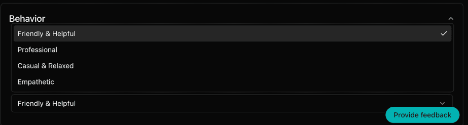 Behavior settings