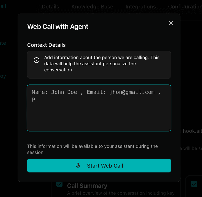 Test with web call