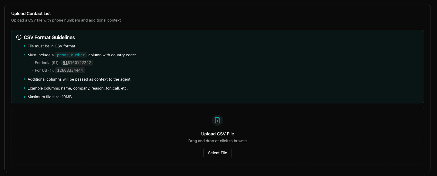 Upload Bulk call csv and start the campaign