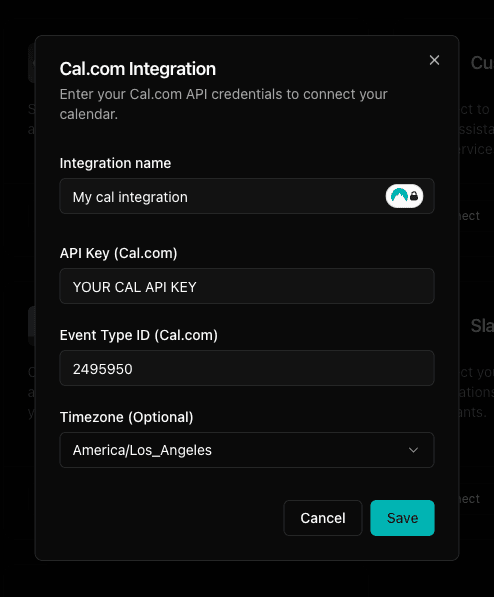 Configuration modal