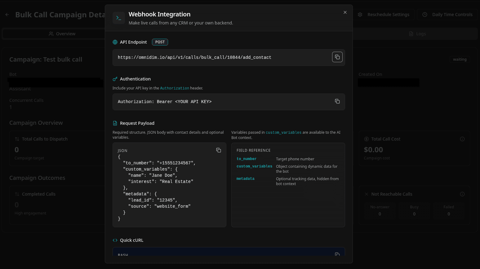 Webhook integration details