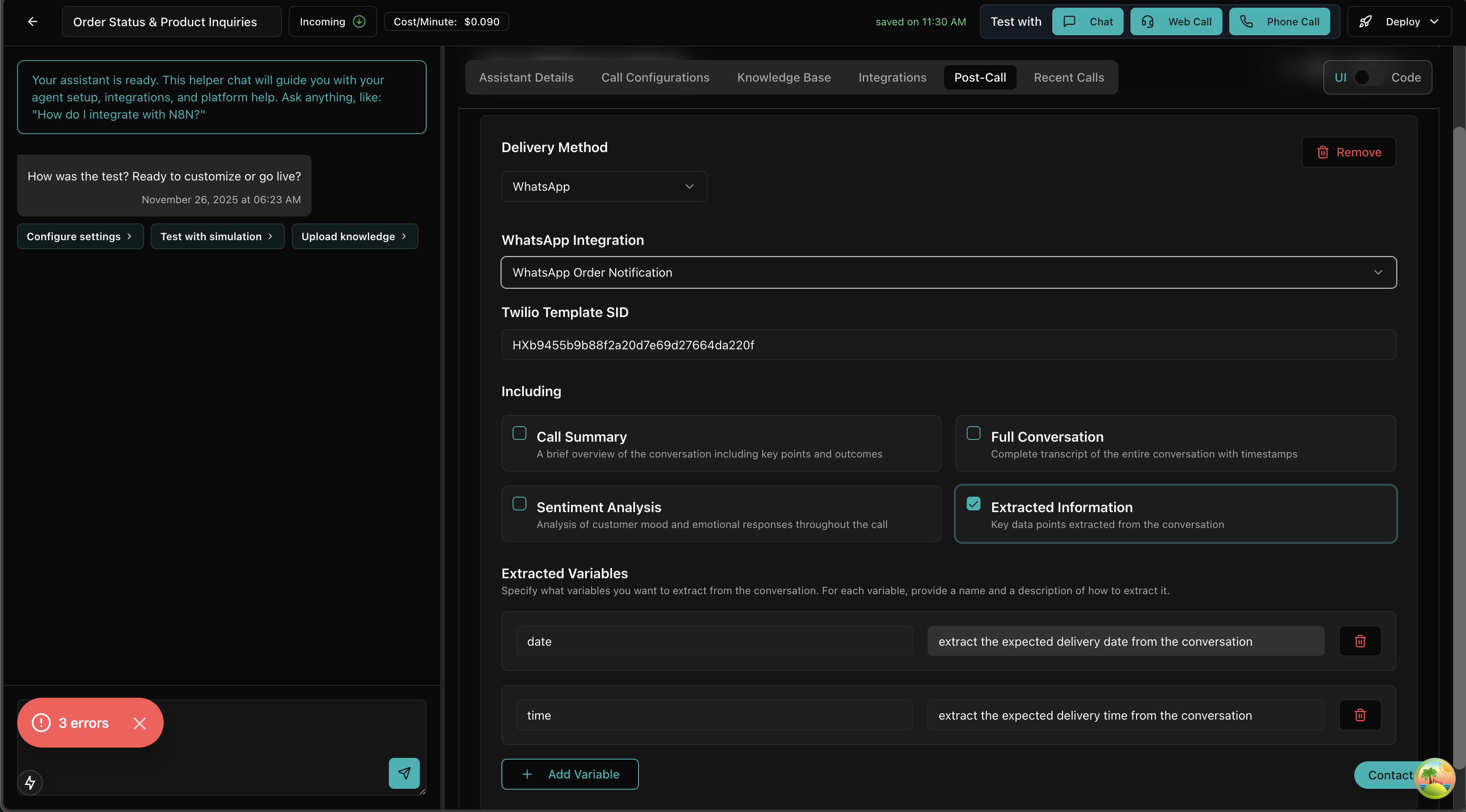 Post-Call WhatsApp Details