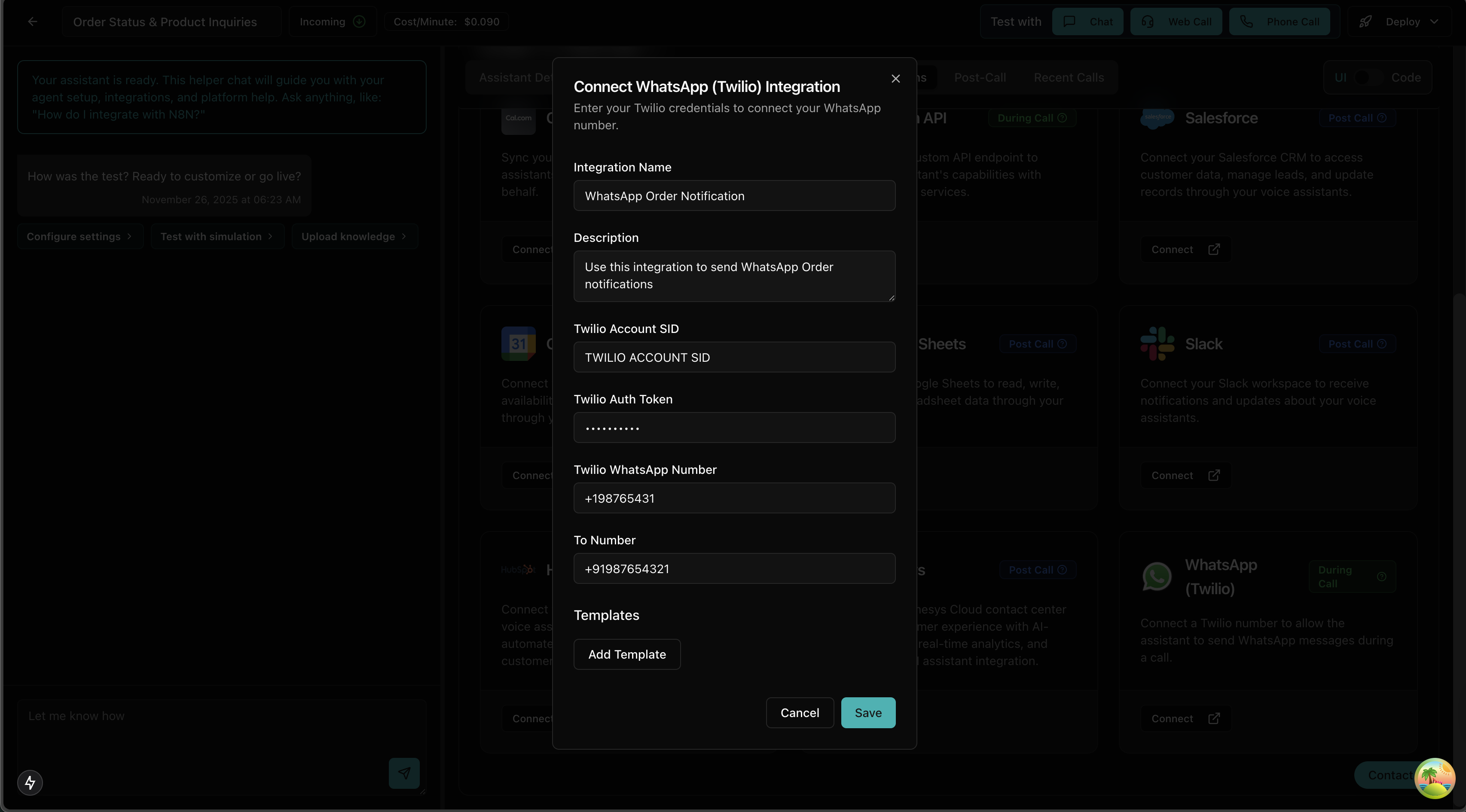 WhatsApp Integration Credentials